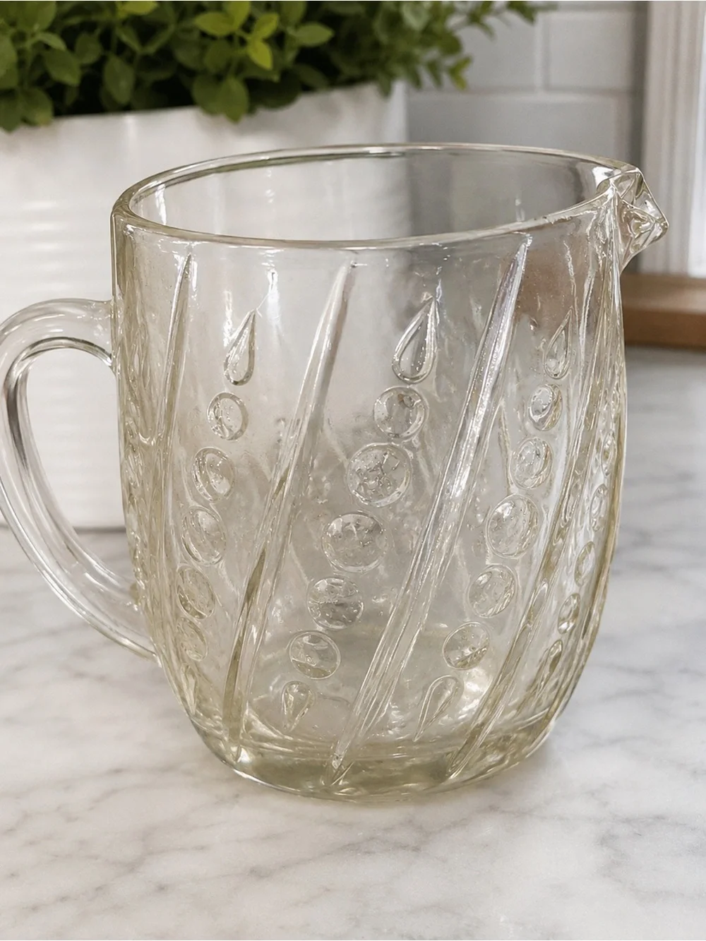 Vintage Clear Pressed Glass Pitcher Raised Dot Bubble Pattern 4” Creamer